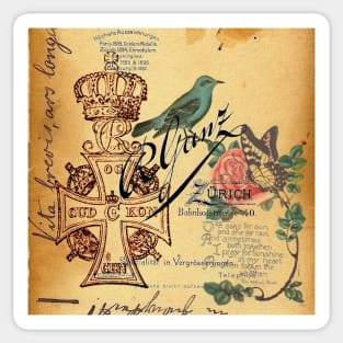 dark academia jubilee vintage cross french bird botanical Sticker